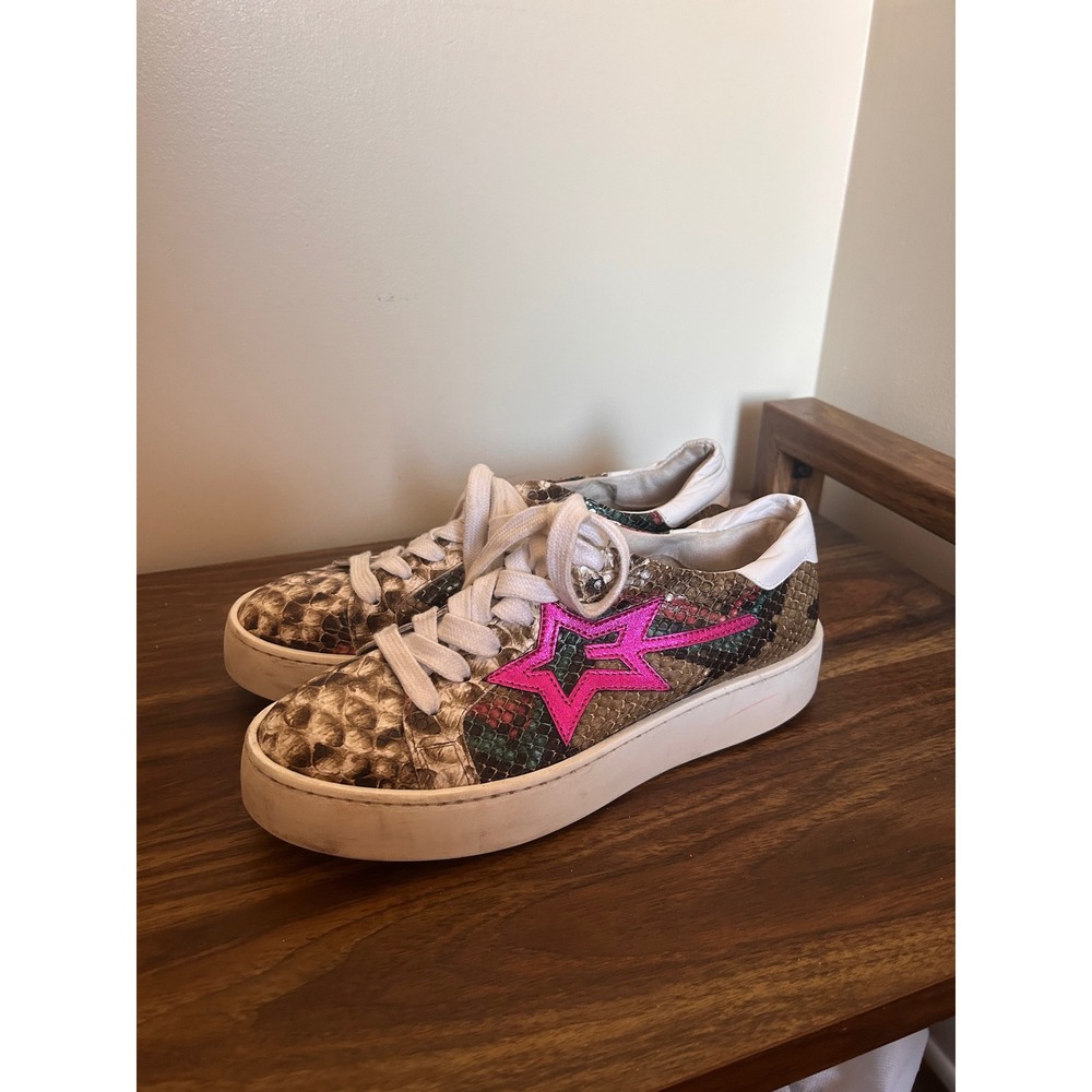 Sesto Meucci Snakeskin Print Pink Star Platform Sneakers Made in Italy Size 9M